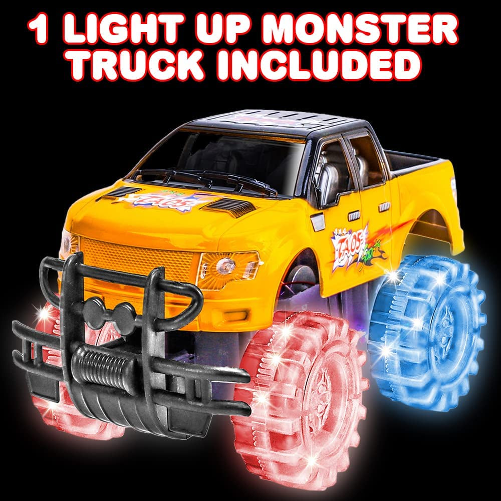 Artcreativity Light up Yellow & Black Monster Truck, 1 Piece, 8 Inch Monster Truck with Flashing LED Tires & Batteries, Push N Go Car Toys for Kids, Fun Gift for Boys & Girls Ages 3 & Up