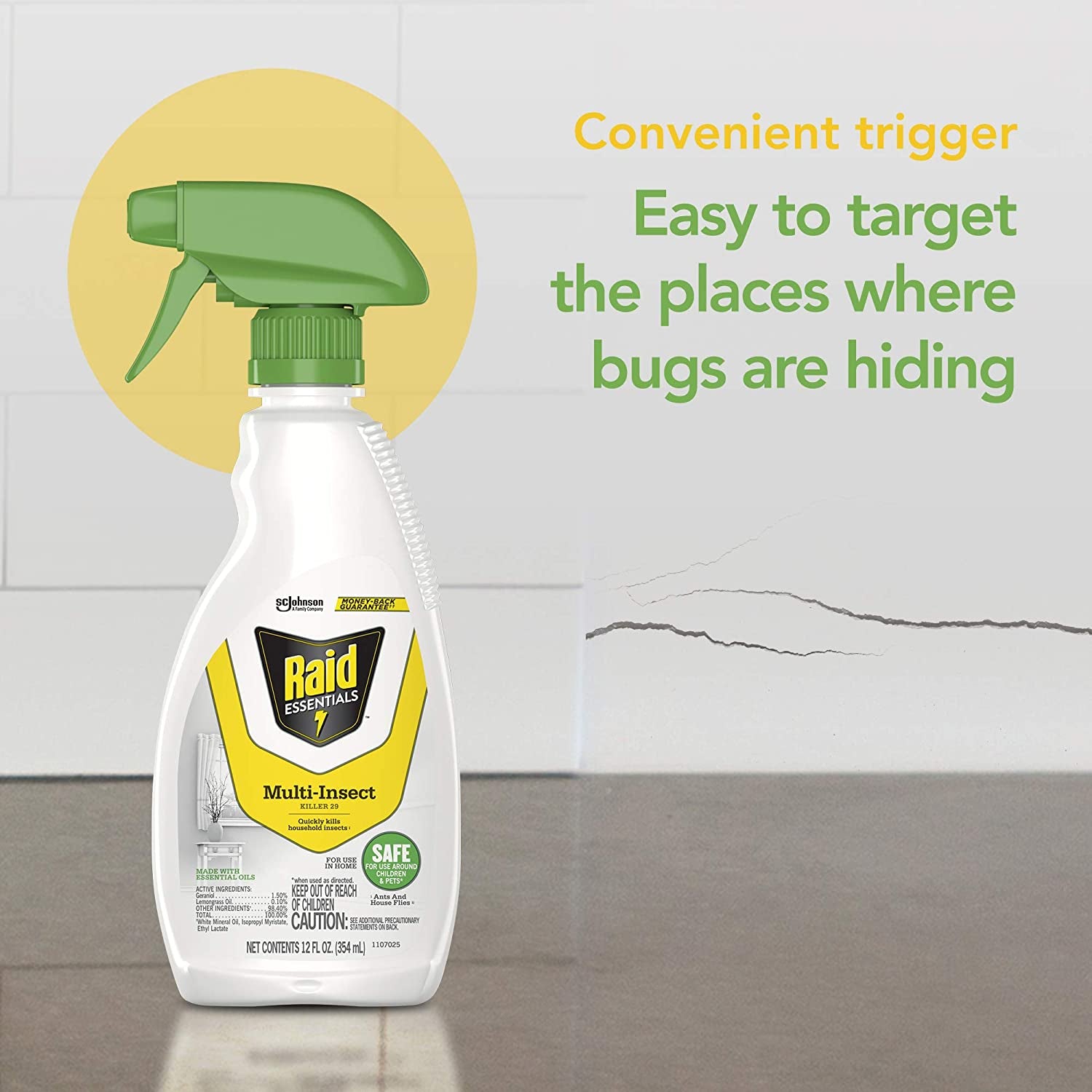 Raid Essentials Multi-Insect Killer Spray Bottle, Child & Pet Safe, for Indoor Use, 12 oz