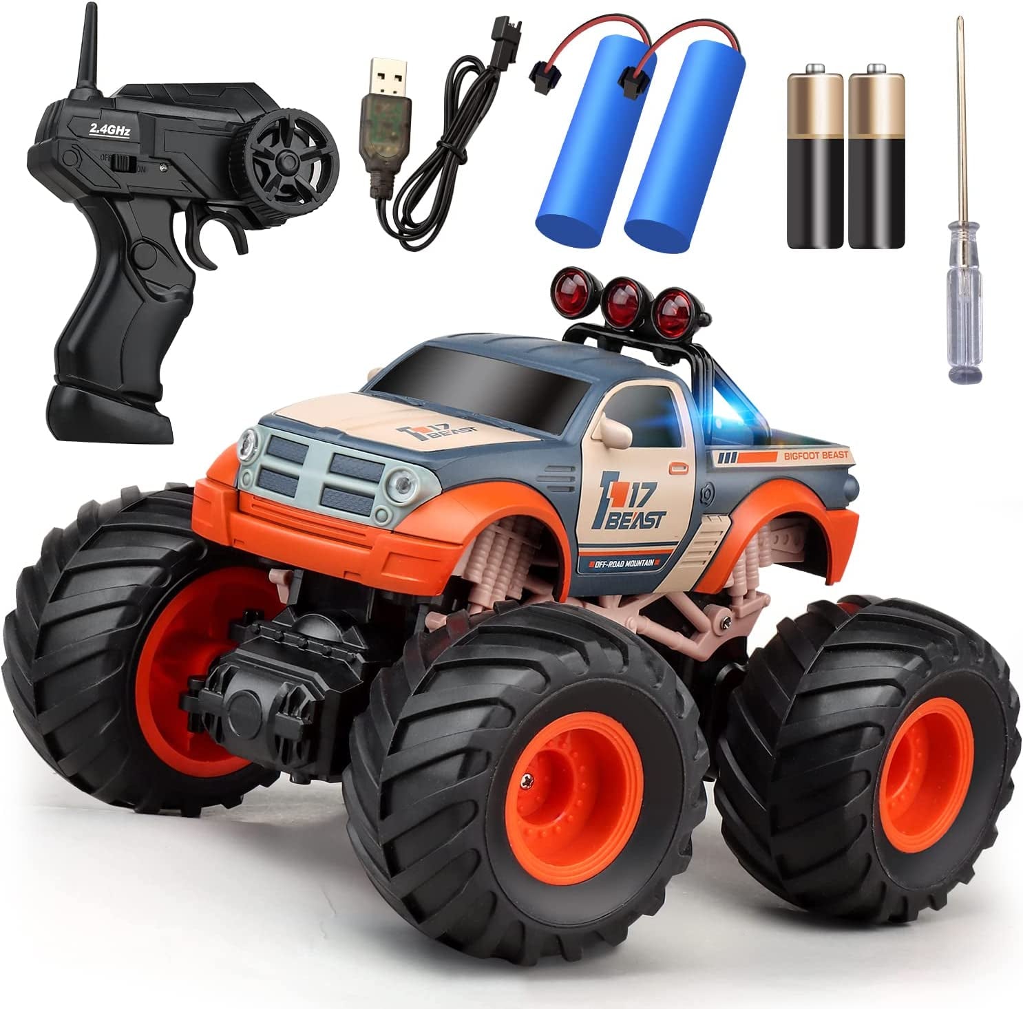 Remote Control Truck, ABSIROGIA 1:18 Scale RC Truck , 2.4Ghz Remote Control Monster Truck Dune Buggy Hobby Kids Toys for Kids, All Terrains High Speed 15 Km/H, with 2 Rechargeable Batteries
