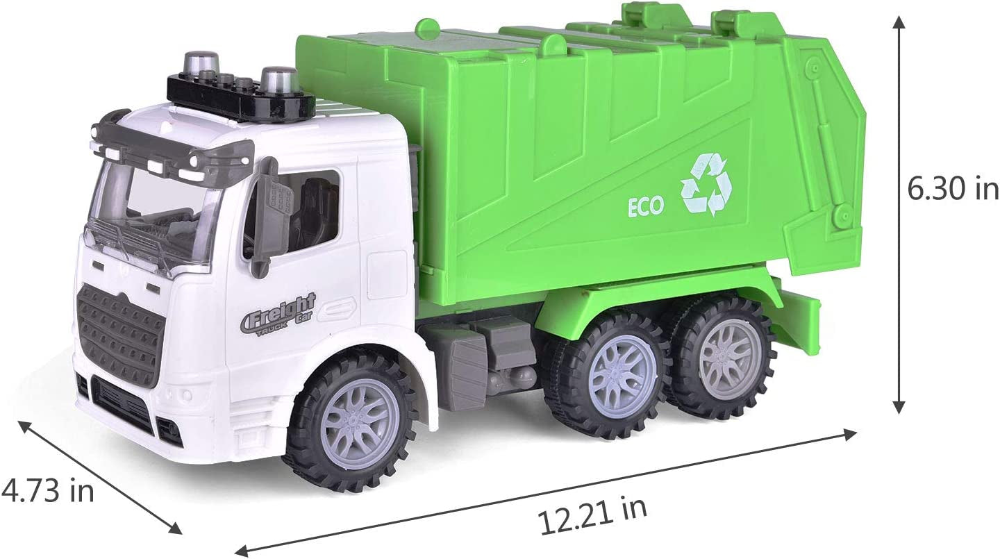 FUN LITTLE TOYS 12.2" Garbage Truck Toys with Lights and Sounds, Friction Powered Recycling Truck, Toy Trucks for Kids