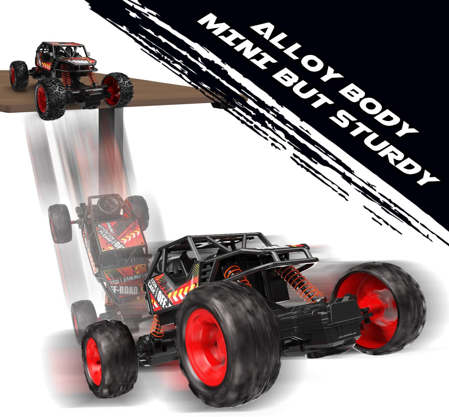 DE66 Rc Cars for Kids 2WD Remote Control Car 2 Batteries Alloy Monster Trucks 60Mins Play Time 175 FT Control Distance Electric Toy Off-Road Crawler Gift for Boys and Girls.