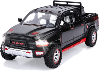 Toy Trucks for Boys RAM TRX 1500 Diecast Metal Pickup Truck Toys Pull Back Model Cars with Light and Sound for Kids Aged 3-7(Black)