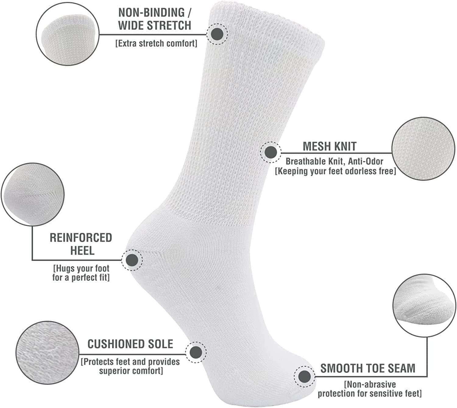 Mens & Women's Diabetic Health Crew Ankle Quarter Cotton Socks Size 9-15