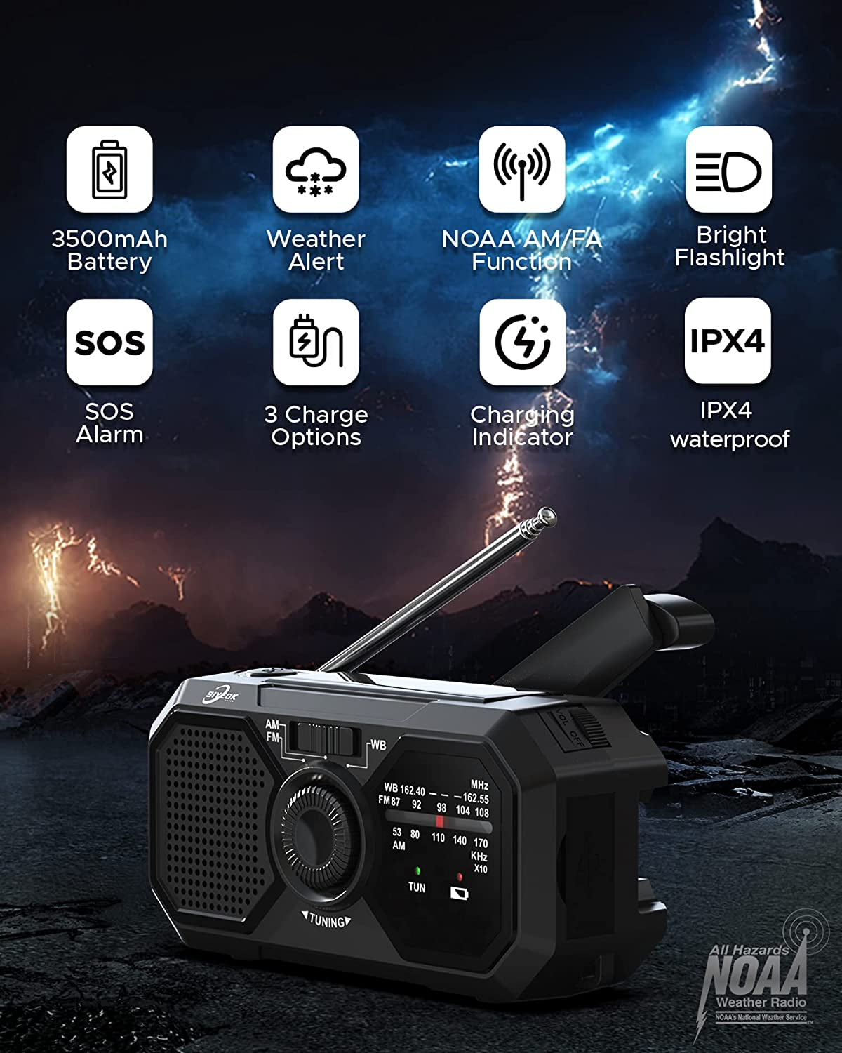 Hand Crank Emergency Radios,Portable NOAA/AM/FM Weather Radio with SOS Alarm,3500mAh Pocket Solar Power Bank Gadget