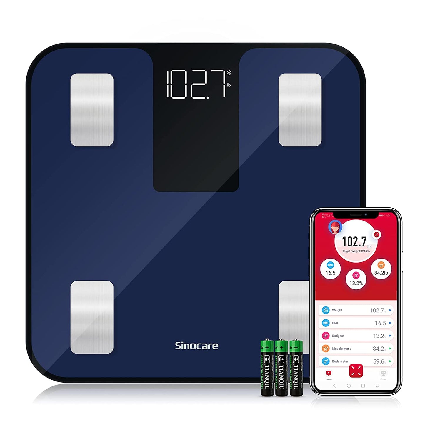 Body Fat Scale - Bathroom Digital Smart Wireless Bluetooth Scale with 13 Body Composition Analysis and Smartphone App Sync, 400 Lb, Large LED Display, White