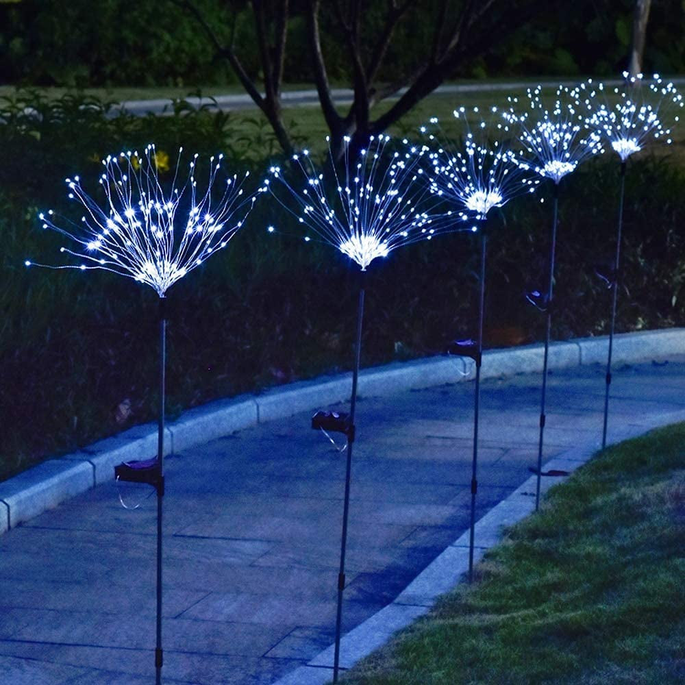  Solar Firework Lights - 150 LED 8 Modes Outdoor Solar Garden Deorative Lights, Copper Wires String Landscape Stake Light for Walkway Patio Lawn Backyard Christmas Decoration (Cool White)