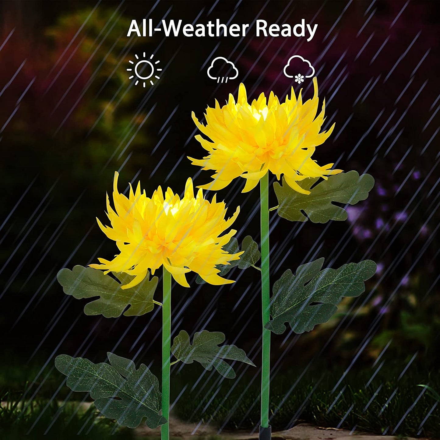  2 Pack Solar Garden Stake Lights, Outdoor Chrysanthemum Lights, LED Solar Powered Lights for Patio Lawn Garden Yard Pathway Decoration, Yellow