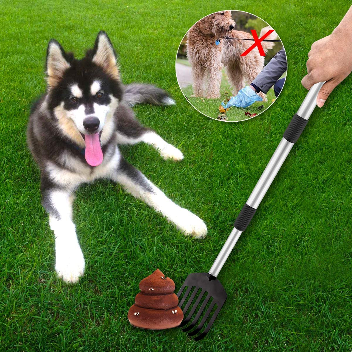  3-Stage Extendable Metal Dog Poop Rake 