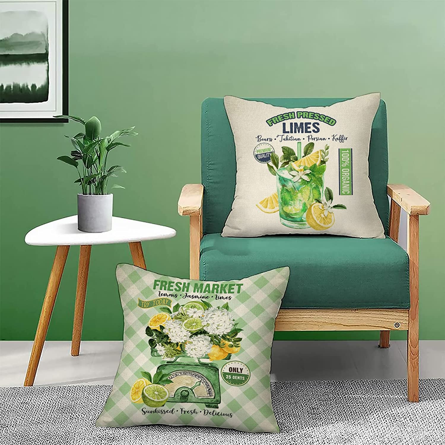  Set of 4 Farmhouse Decorative Pillow Cover - Greens