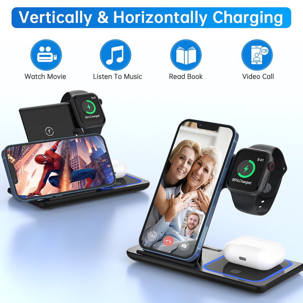3 in 1 Wireless Charger Stand - Fast Charging Station for Apple Watch, Airpods, and iPhone