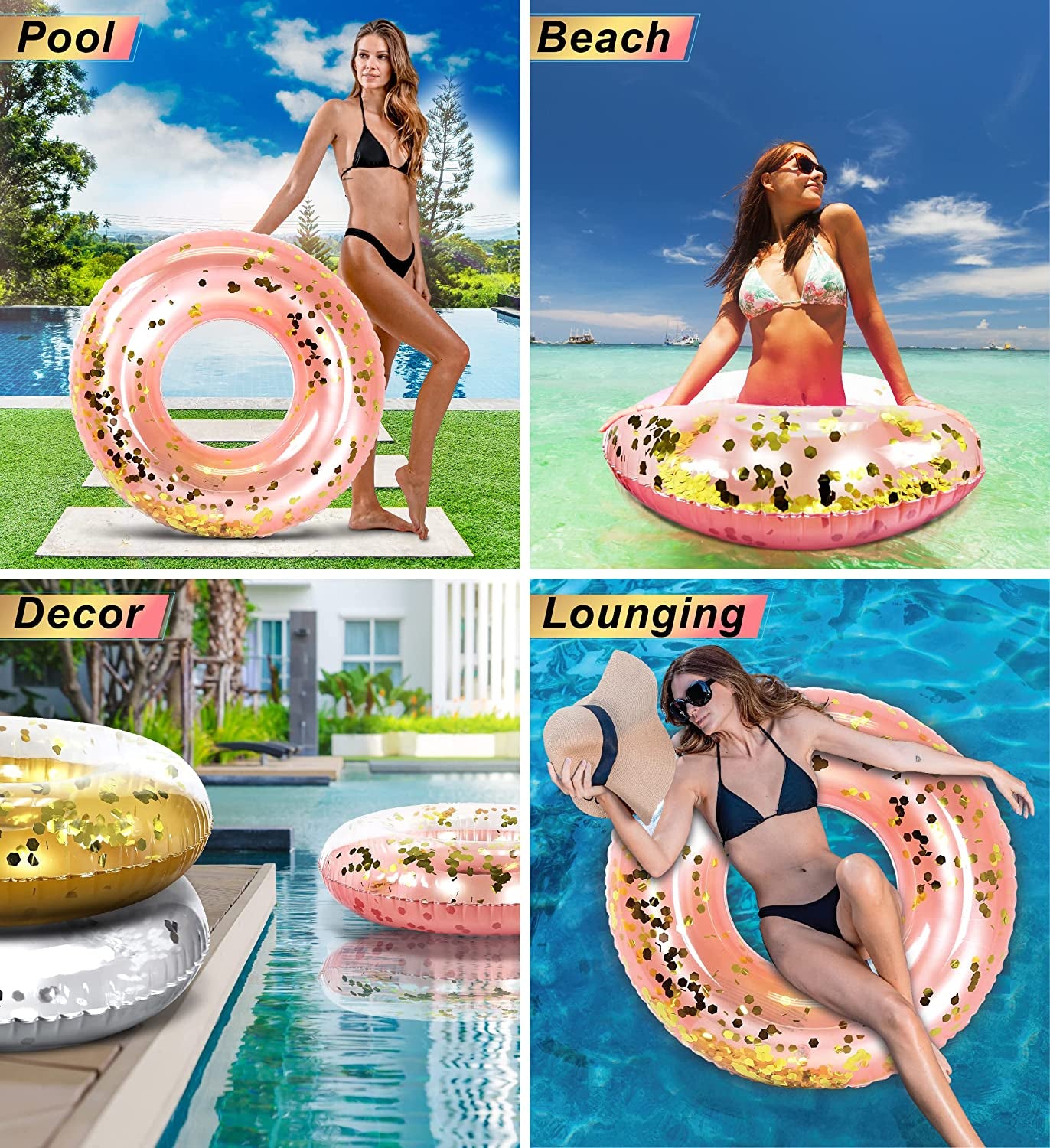  Inflatable Pool Float Tube Confetti 36 Inches Premium Swim Ring Heavy Duty Vinyl Flotation Pool Floats Toy for The Beach, Party, Vacation, UV Resistant - Pool Party