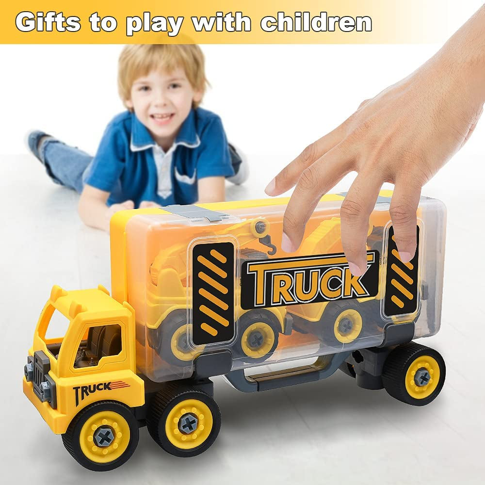 3 Pack Take Apart Toys Truck Set with Electric Drill, Construction Truck Vehicle Toys, Large Truck Box for Display and Storage, Best Educational Toy Gift for Kids Boy 3 Years Old and Up