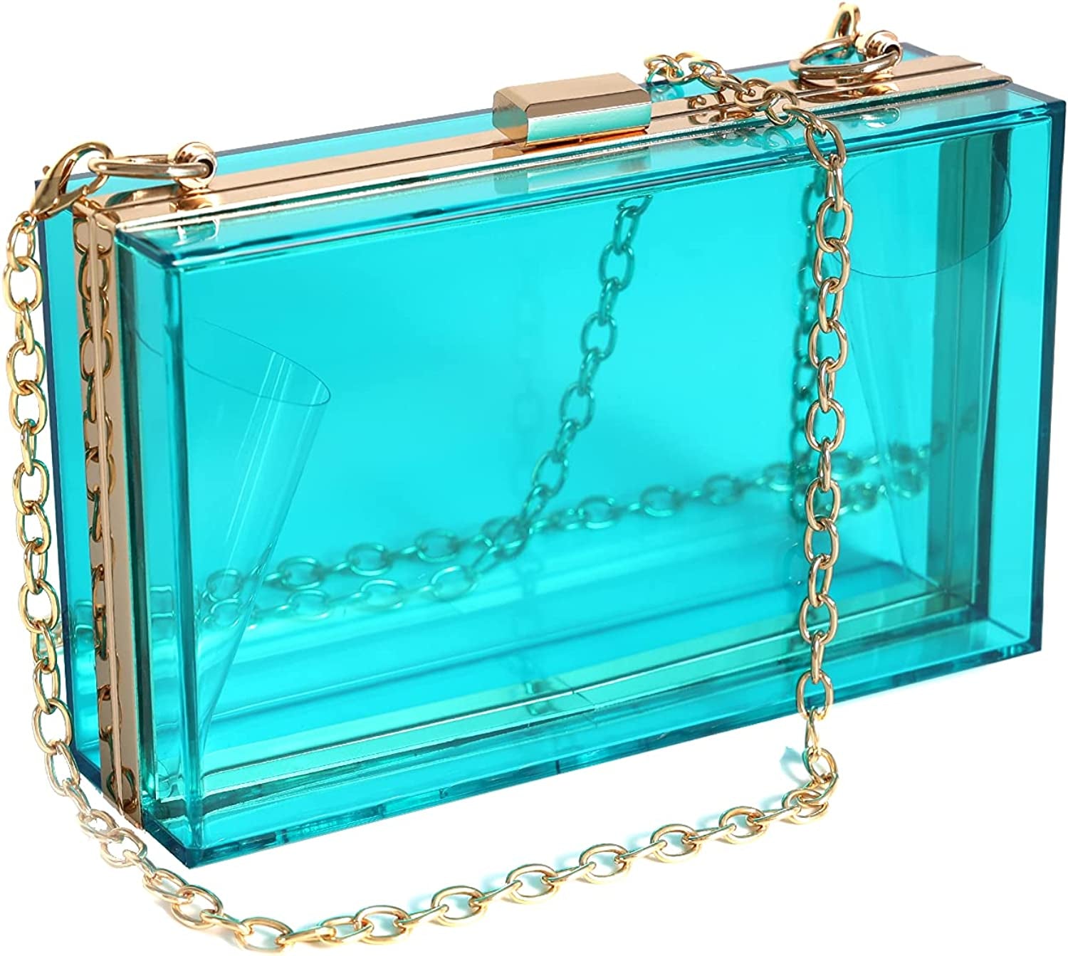 Women Clear Clutch Bag With Removable Gold Chain Strap