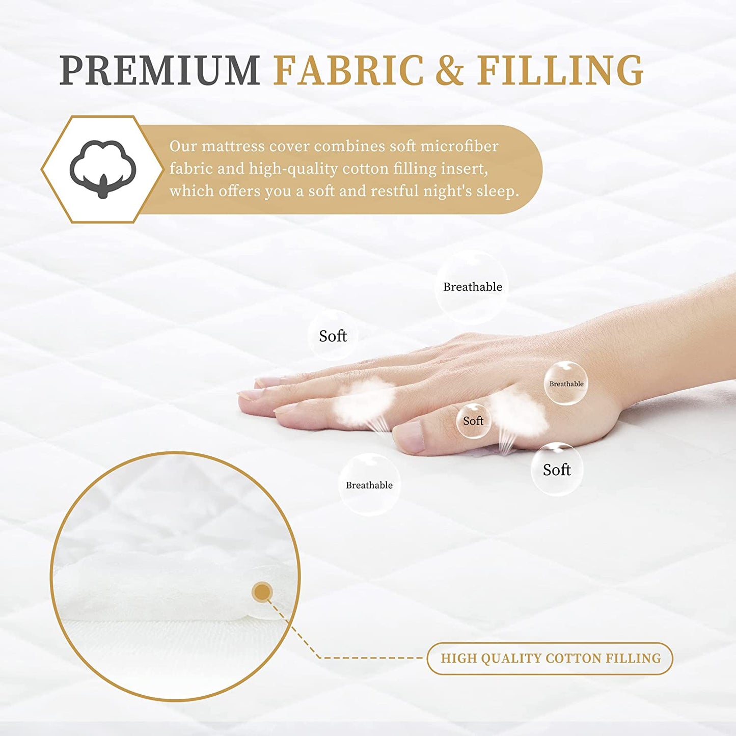 Quilted Fitted Queen Mattress Pad Cover, Waterproof Mattress Protector, Deep Pocket Elastic Fits up to 21'', Breathable Soft Alternative Filling Mattress Pad