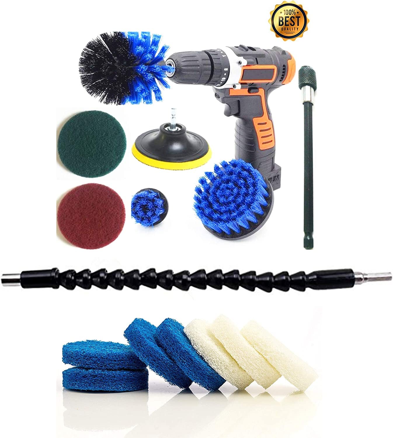 Drill Brush Power Scrubber Cleaning Set, 15 Piece Cleaner Scrubbing Brushes Attachments for Home Kitchen, Bathroom Surface, Carpet, Grout, Tile, Tub, Shower, Kitchen, Auto, Indoor