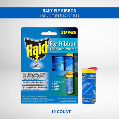 Raid Fly Ribbon, Fly Traps for Indoors and Outdoors, Bug Trap for Flying Insects, Pack of 10