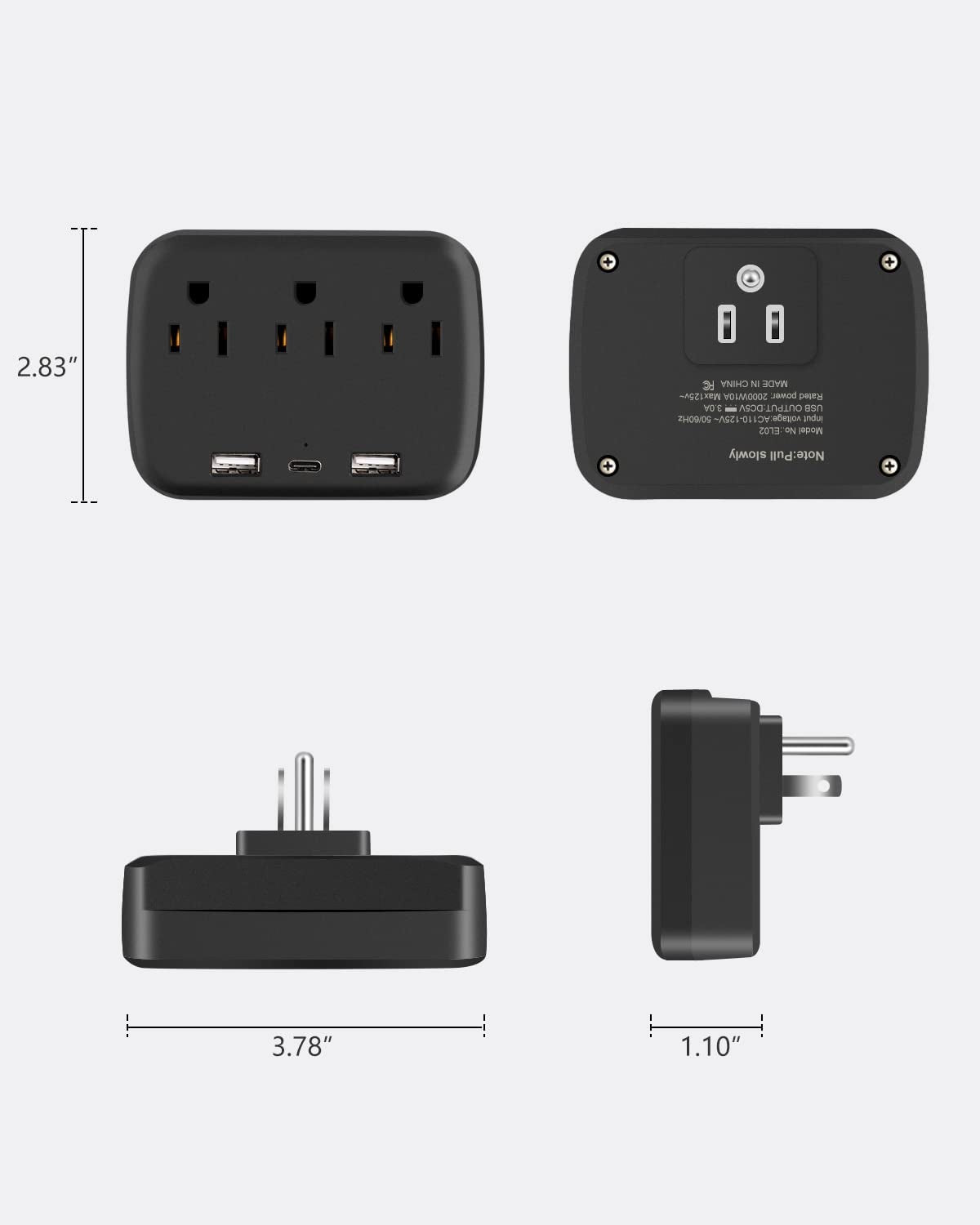  Converter Multi-Plug Outlet Splitter with USB C Ports