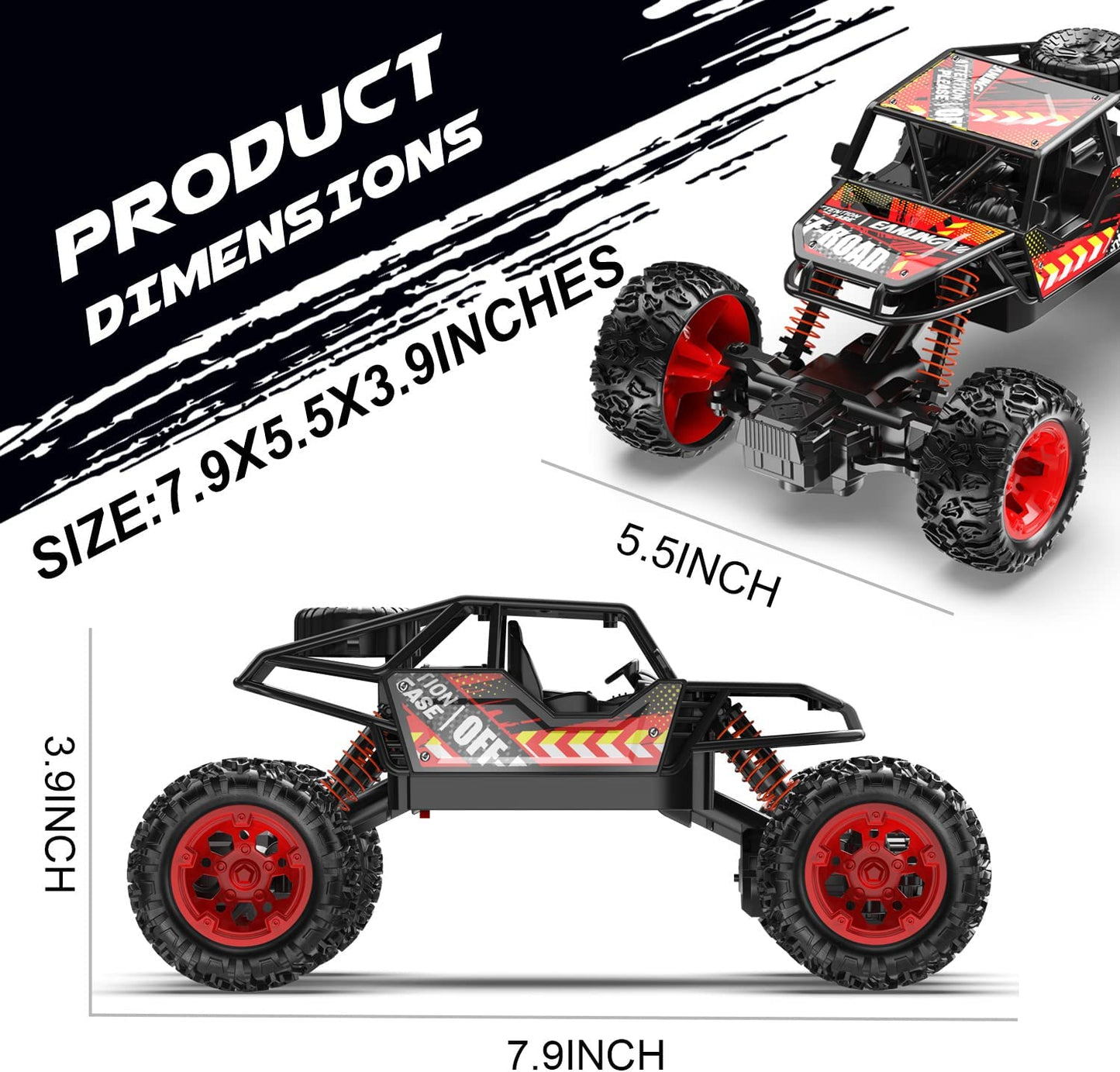 DE66 Rc Cars for Kids 2WD Remote Control Car 2 Batteries Alloy Monster Trucks 60Mins Play Time 175 FT Control Distance Electric Toy Off-Road Crawler Gift for Boys and Girls.