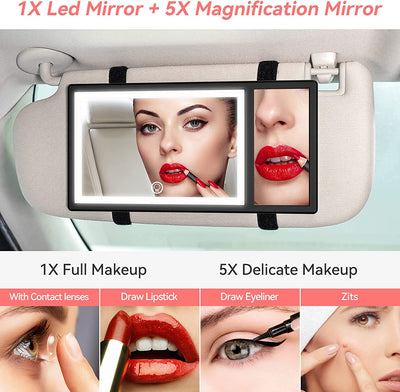  Rechargeable Vanity Mirror with 3 Light Modes for Car 