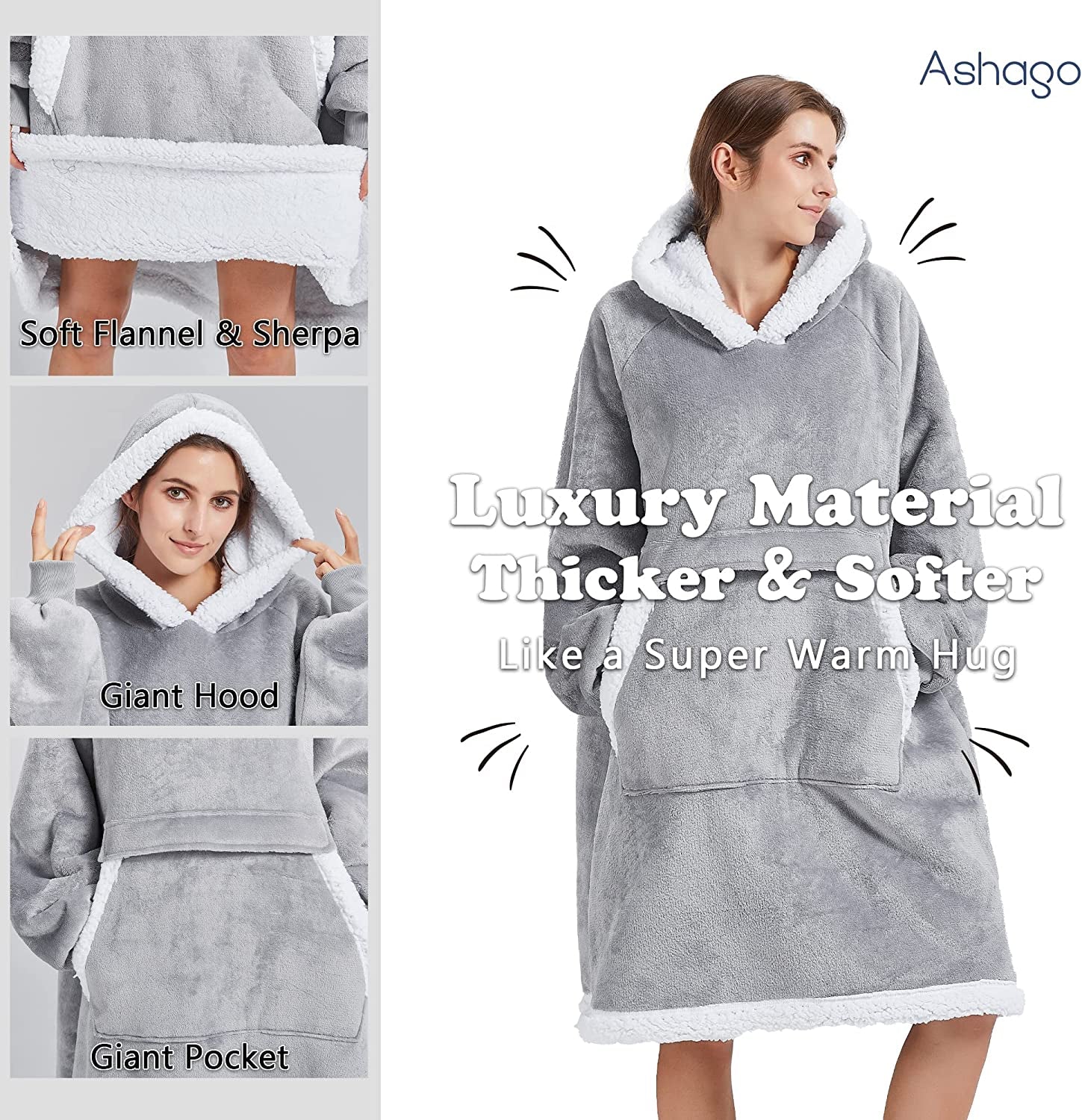 Wearable Blanket Hoodie for Adult Oversized Sherpa Blanket Sweatshirt Hoodie with Sleeves and Giant Pocket Gift for Women Men