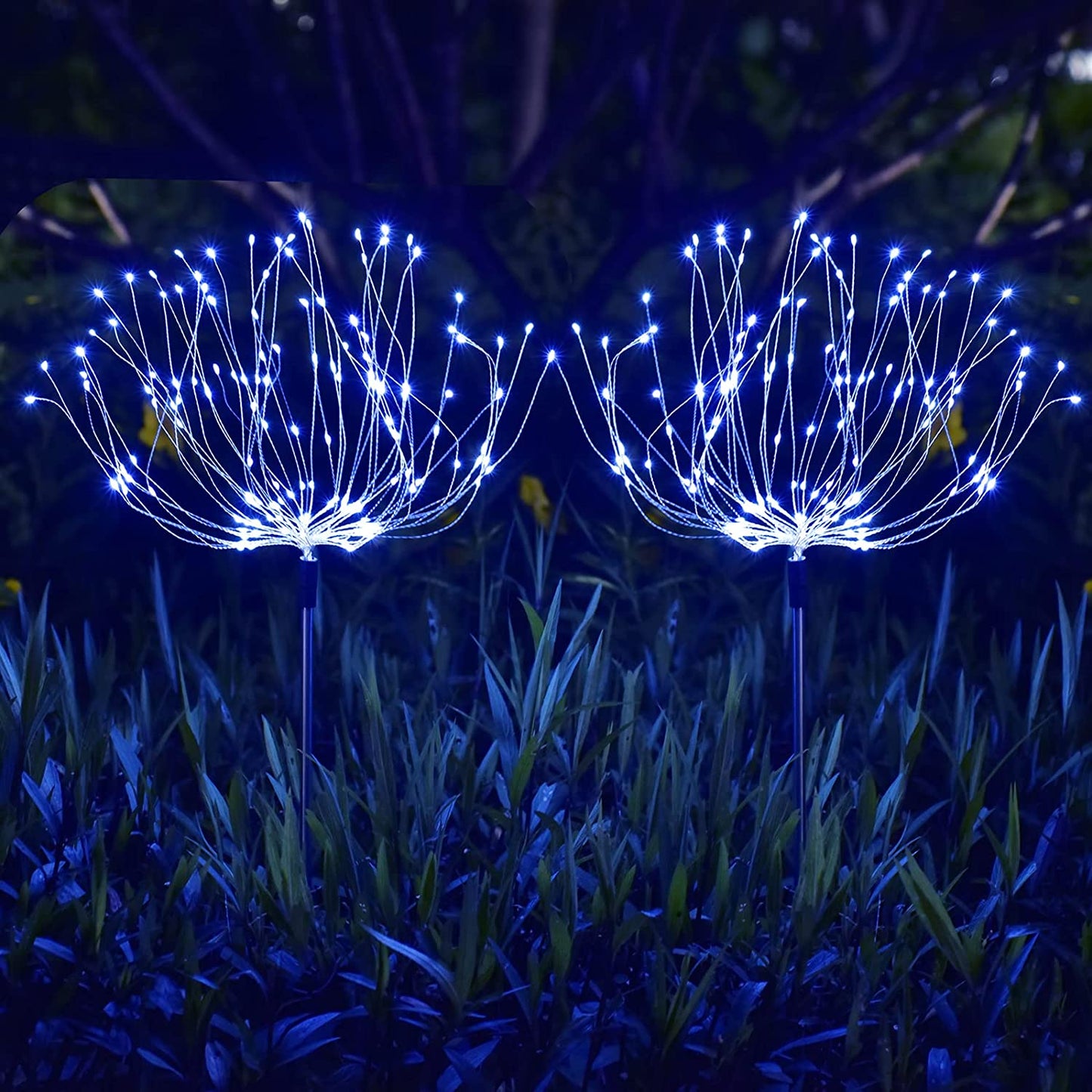  Solar Firework Lights - 150 LED 8 Modes Outdoor Solar Garden Deorative Lights, Copper Wires String Landscape Stake Light for Walkway Patio Lawn Backyard Christmas Decoration (Cool White)