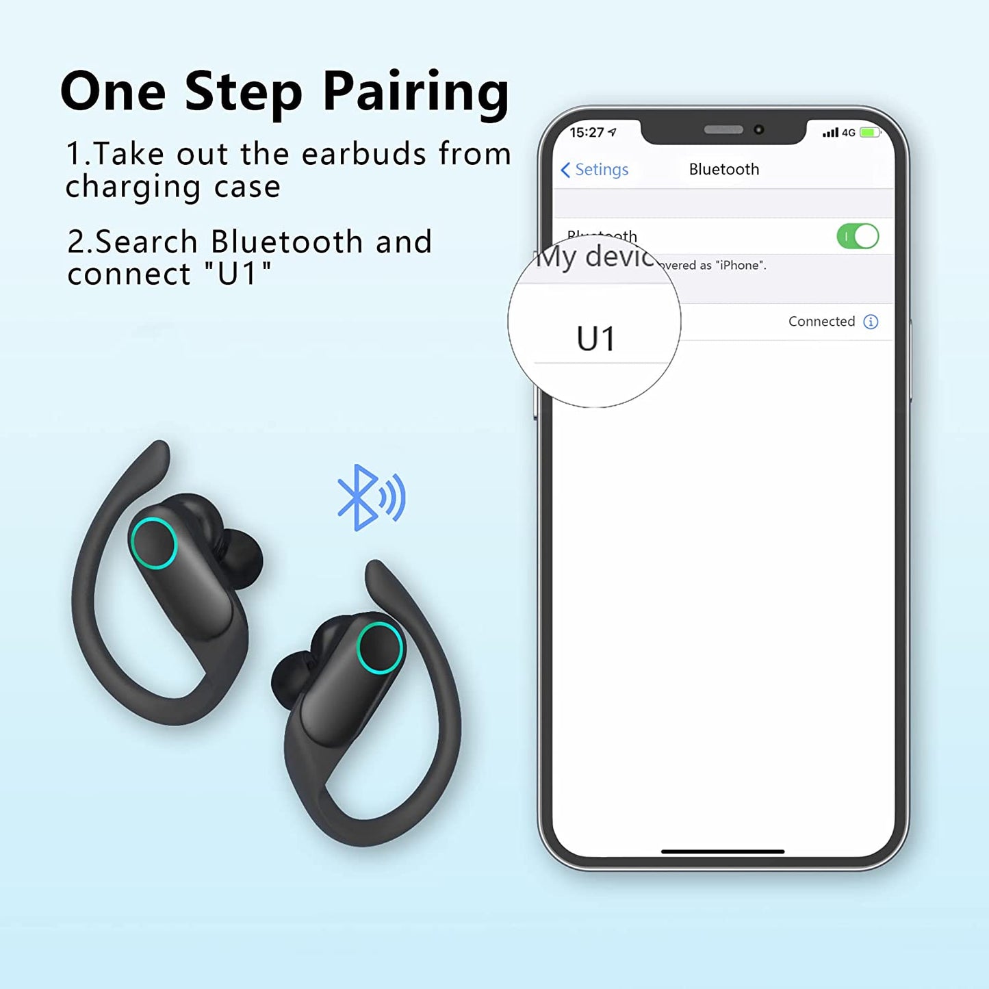 Wireless Earbuds Bluetooth 5.2 Headphones XUX Bluetooth Headphones 4-Mics Clear Call 30H Playtime with Earhooks Sweatproof Waterproof in Ear Earphones for Iphone Android Sports Running Workout Gaming