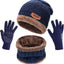 Winter Knit Sherpa Beanie Hat & Neck Warmer Scarf & Touch Screen Gloves Set 3 Pcs Sherpa Lined Skull Cap for Men Women