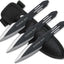 Perfect Point Throwing Knives – Set of 3 – Black/Satin Finish Blades W/ Thunder Bolt Etching, Black Stainless Steel Handles, Nylon Sheath, Full Tang, Well Balanced, Throwing Sport Knives – RC-595-3