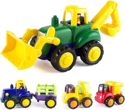 Friction Powered Cars for 1 2 3 Year Old Boy & Girl, Toddler Car Toy with 4 Sets Tractor, Truck, Dumper, Bulldozer Toy Construction Vehicles, Truck Toy Birthday for 18M 20M 24M+