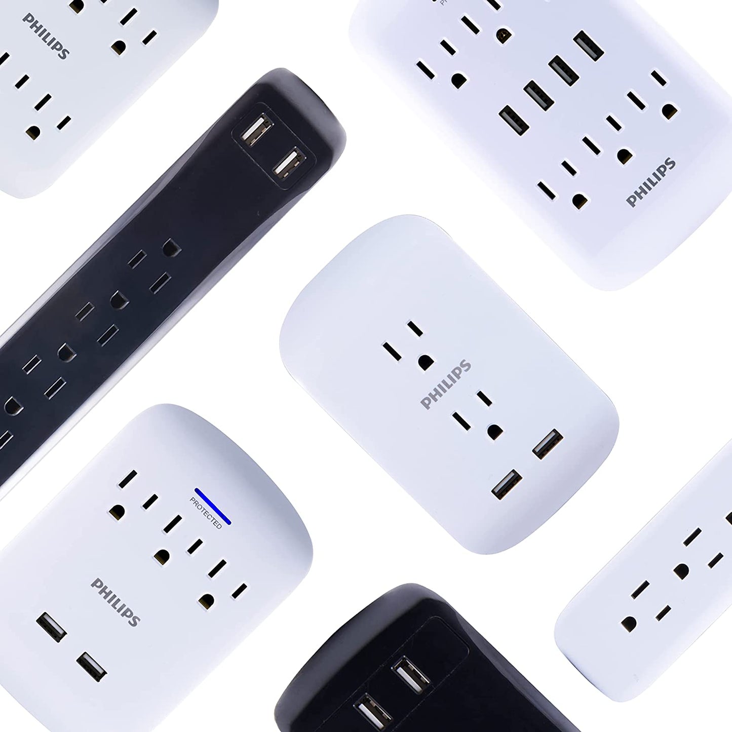 Philips 6-Outlet Extender Surge Protector, 900 Joules, 3-Prong, Space Saving Design, Protection Indicator LED Light