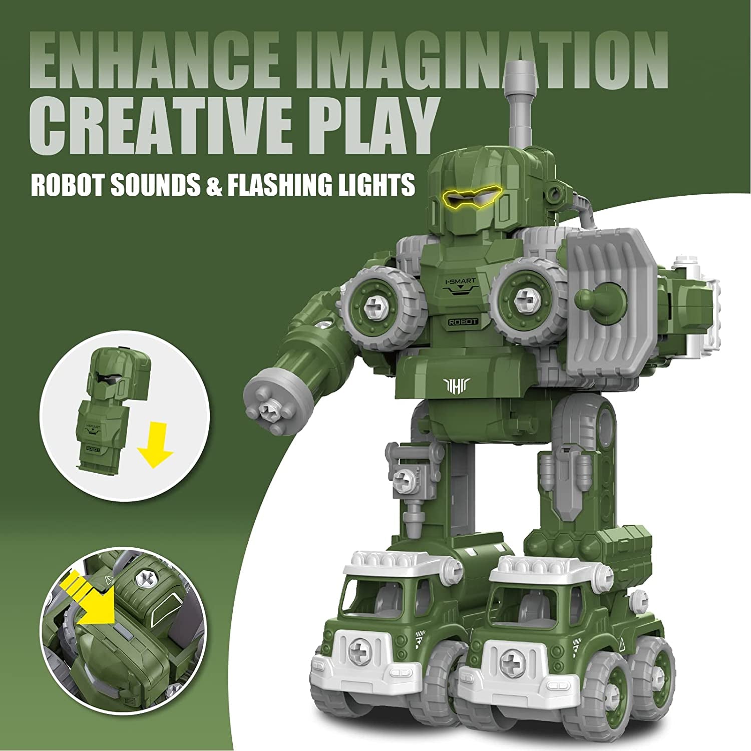 Toys Take Apart Robot Toys Set, Transformer Toys for 3 4 5 6 7 8 Years Old Boys, 5 in 1 Military Trucks Vehicles Set Transformer Robot Toys for Kids Birthday Gift