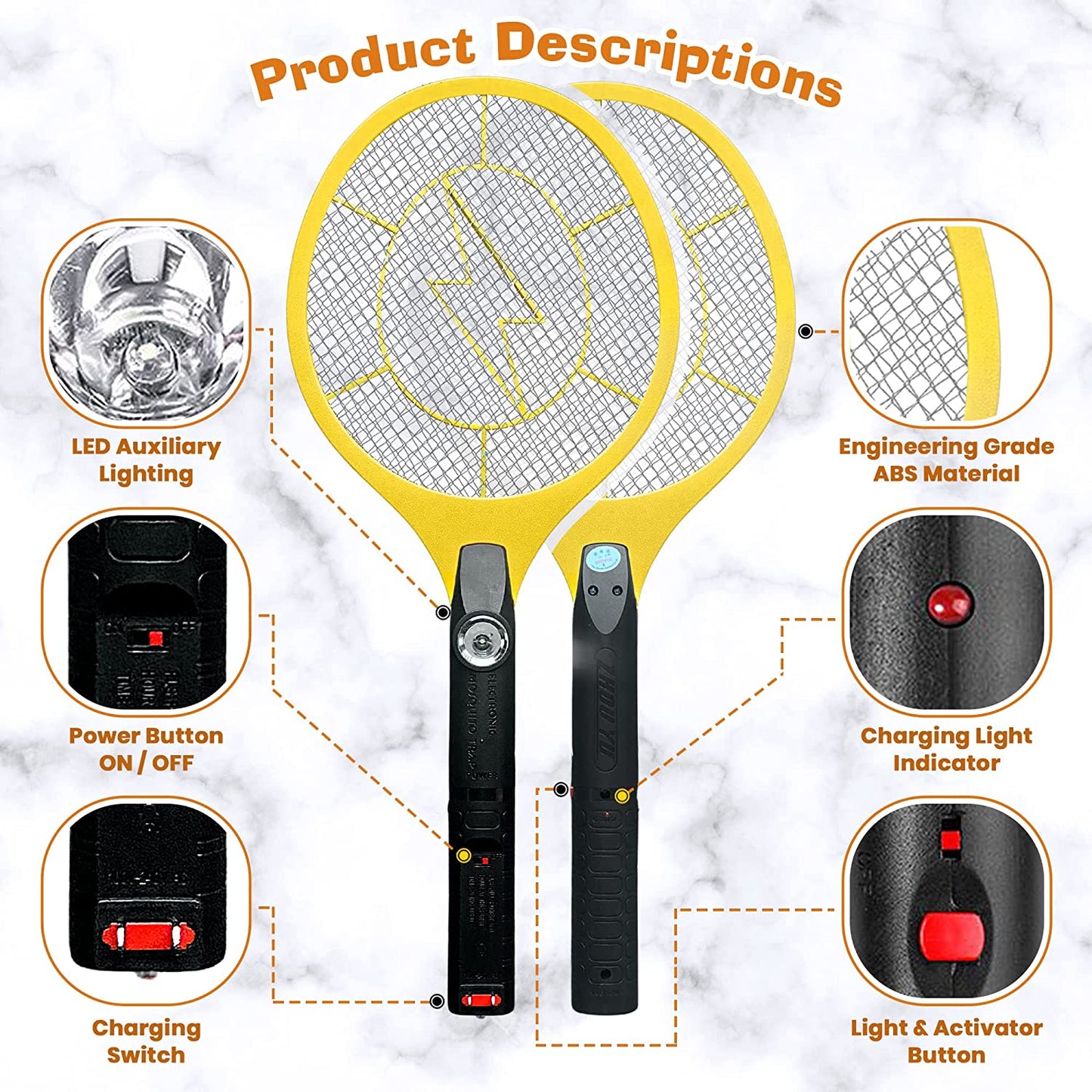  Rechargeable Electric Fly Swatter Racket & Bug Zapper - Handheld Indoor & Outdoor Racket – 400mAh Battery Operated Zapper for Pest Control, Mosquito Killer and Insect Catcher