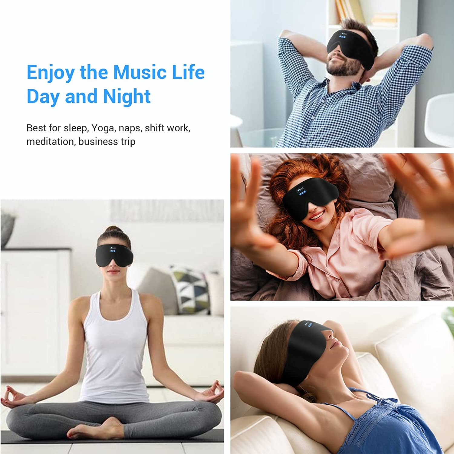 Bluetooth Sleep Eye Mask 3D Sleep Headphone with Headphones with Speakers and Microphone, Wireless Music Sleeping Eye Mask Washable Earbuds for Side Sleeper, Air Travel, Office Nap, Meditation