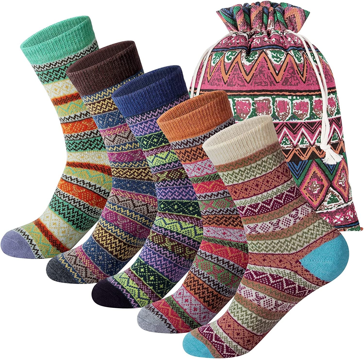 5 Pairs Women's Wool Socks, Winter Warm Knit Thick Cozy Socks, Casual Crew Cabin Socks