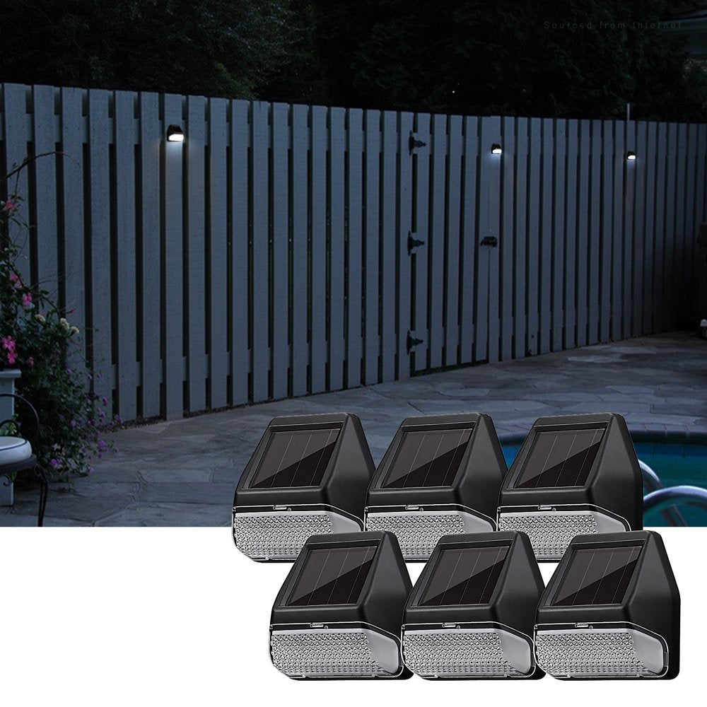 6 Pack Dusk-To-Dawn LED Solar Fence Lights for Pathway, 4000K Cool White, Black