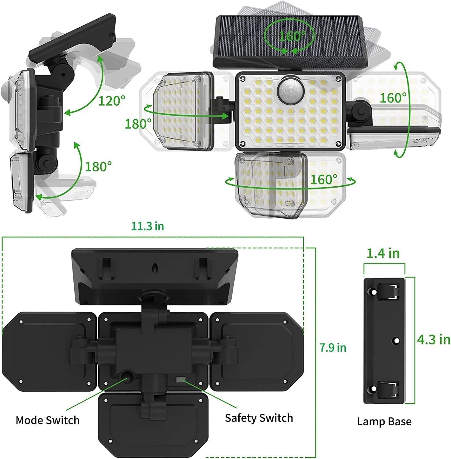 Solar Motion Light Outdoor, VORZU LED Wireless Security Flood Lighting with 3 Modes, Dusk to Dawn Sensor Luminaires Waterproof Exterior Wall Lamp for Garage, Garden, Yard, Patio and Porch, 2 Pack