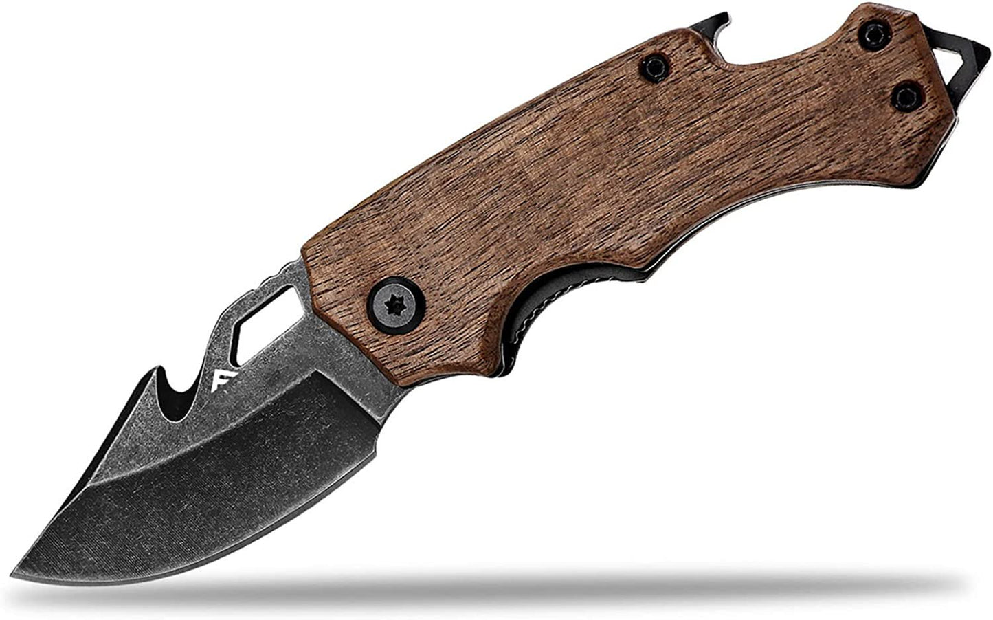 Mini Folding Pocket Knife, 2.5-Inch Stainless Steel Drop Point Blade, EDC Pocket Knives for Men with Bottle Opener and Glass Breaker (Stonewash), Black