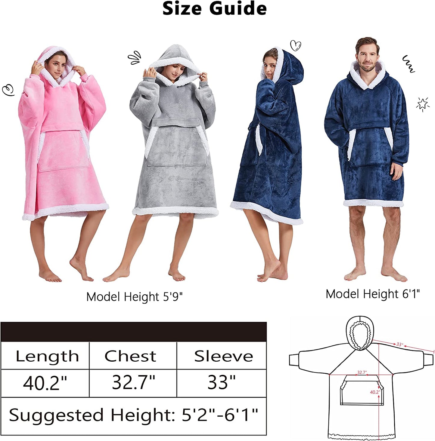 Wearable Blanket Hoodie for Adult Oversized Sherpa Blanket Sweatshirt Hoodie with Sleeves and Giant Pocket Gift for Women Men