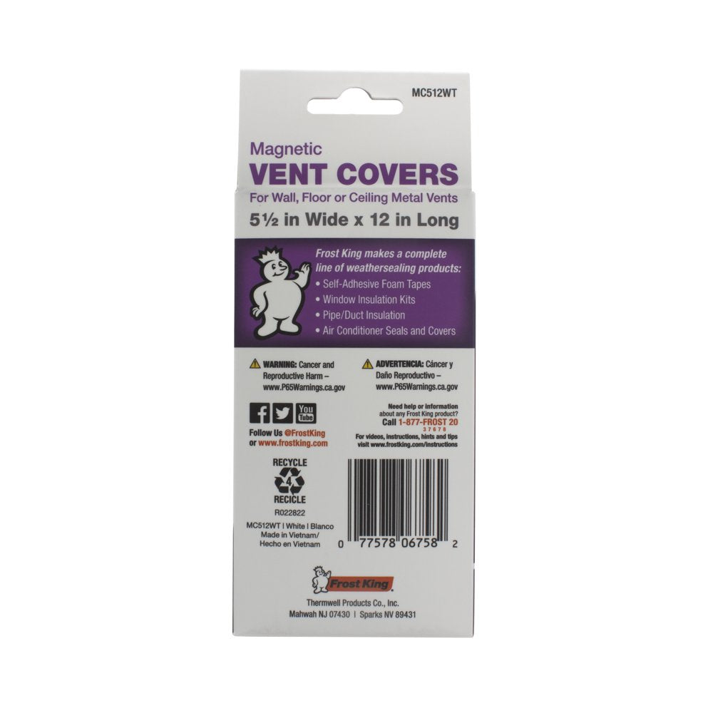 Magnetic Vent Covers for Wall, Floor or Ceiling, 5.5" Wide X 12" Long, White, Pack of 4