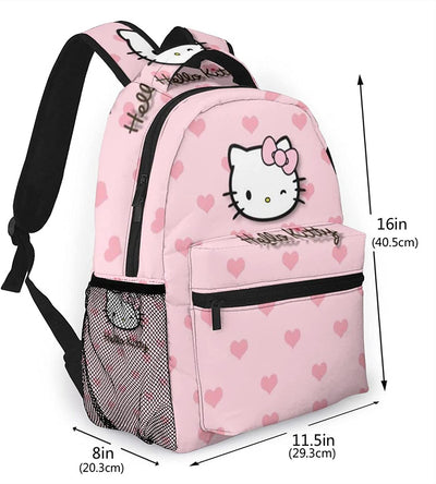 Kawaii Cartoon Backpack, Pink Cat College Bag Laptop Bookbag for Women Girl