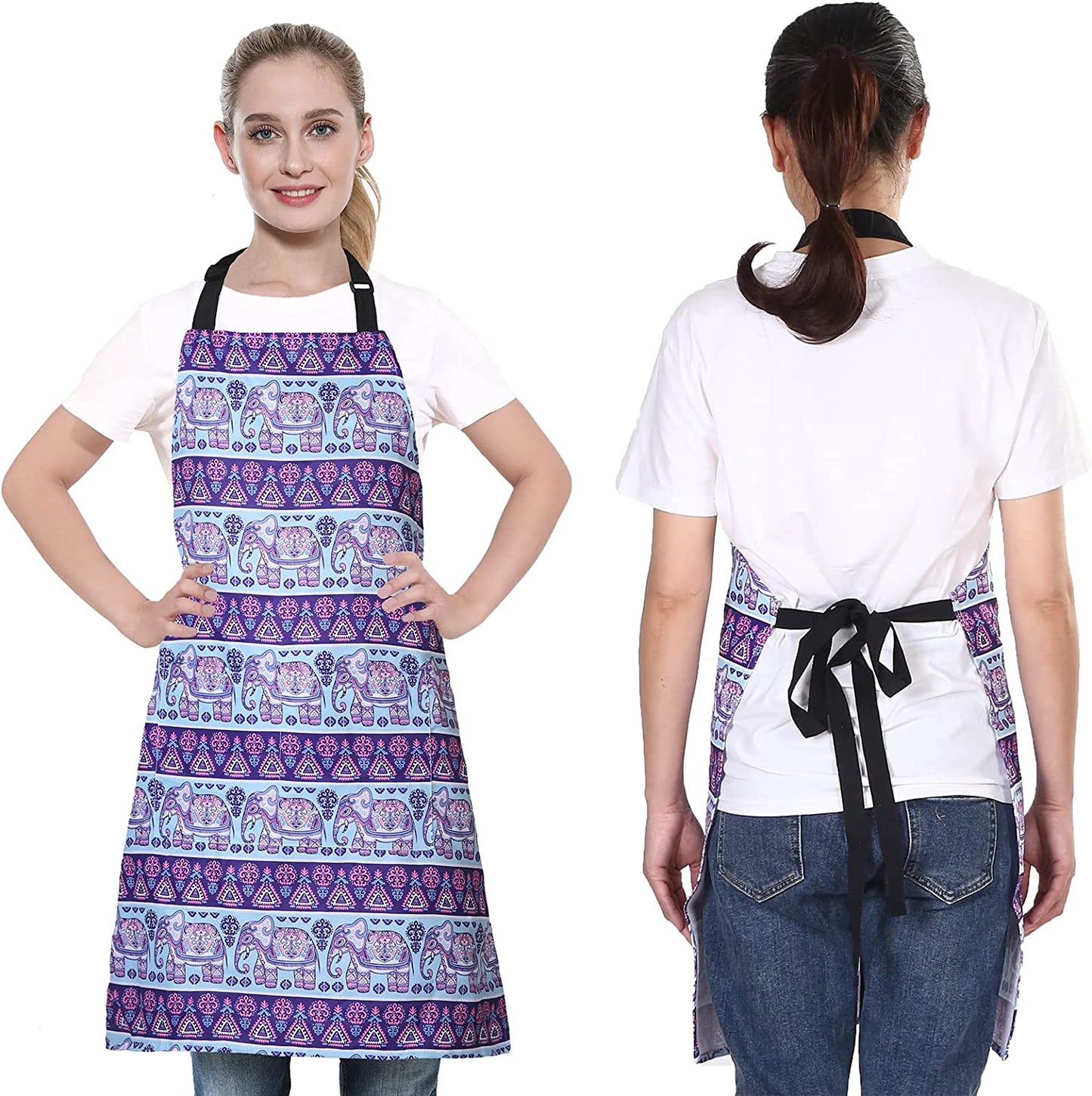 Adjustable Bib Apron Extra Long Ties with 2 Pockets 