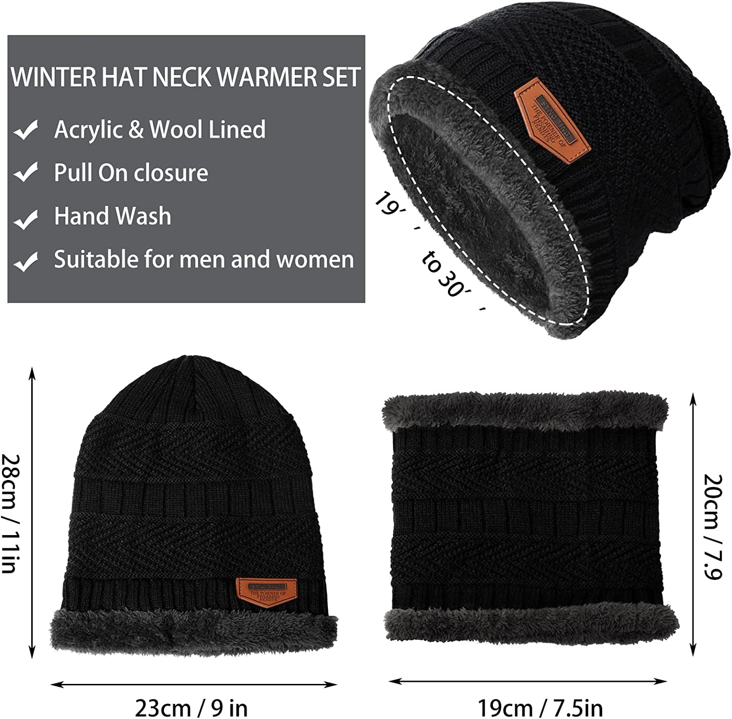 Winter Knit Beanie Hat Neck Warmer Gloves Set Warm Fleece Lined Skull Cap Infinity Scarf Touchscreen Gloves for Men & Women