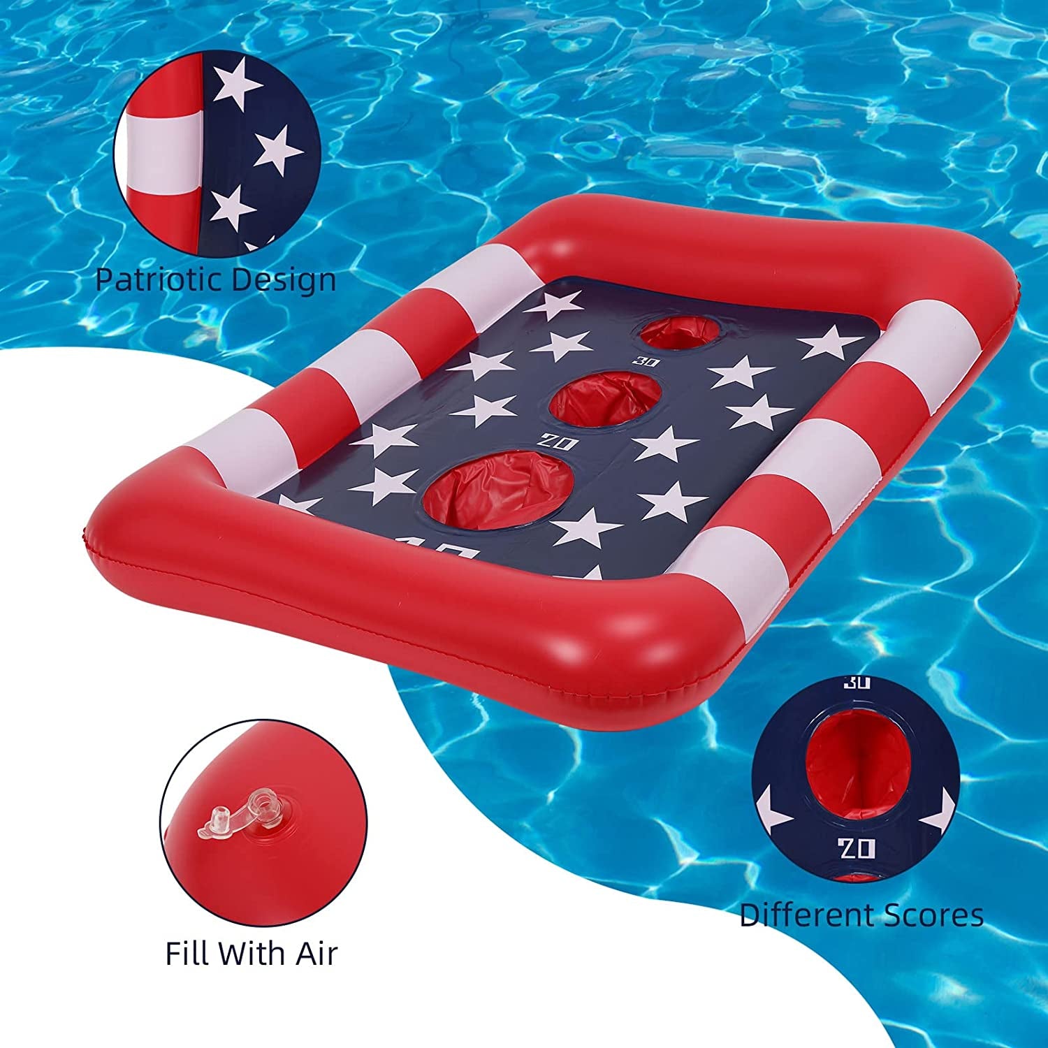  Floating Cornhole Set, American Flag Swimming Pool Party Supplies Pool Accessories, Summer Pool Toys for Kids Adults, 2pcs Float Cornhole Boards