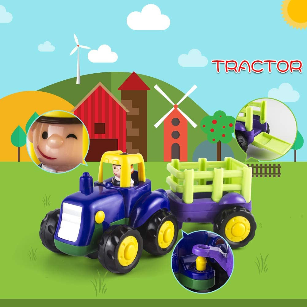 Friction Powered Cars for 1 2 3 Year Old Boy & Girl, Toddler Car Toy with 4 Sets Tractor, Truck, Dumper, Bulldozer Toy Construction Vehicles, Truck Toy Birthday for 18M 20M 24M+