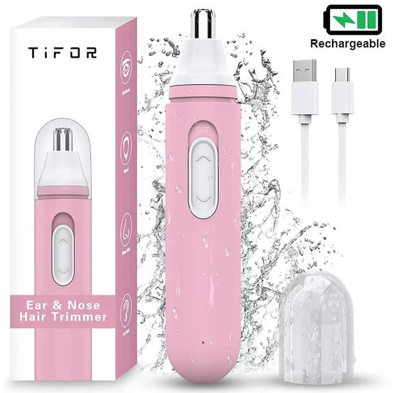 Nose Hair Trimmer for Men Women, USB Electric Professional Painless Trimmer for Nose, Ear,Eyebrow, Arms,Ear and Nose Hair Trimmer with 2 Replaceable Dual-Edge Blades-Pink