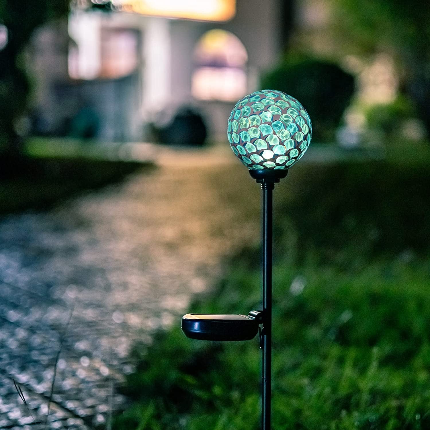 Solar Lights Outdoor Garden Decor - Mosaic Decorative Stakes Solar Powered Gazing Ball Light Landscape Solar Globe Lights for Yard Path Decoration