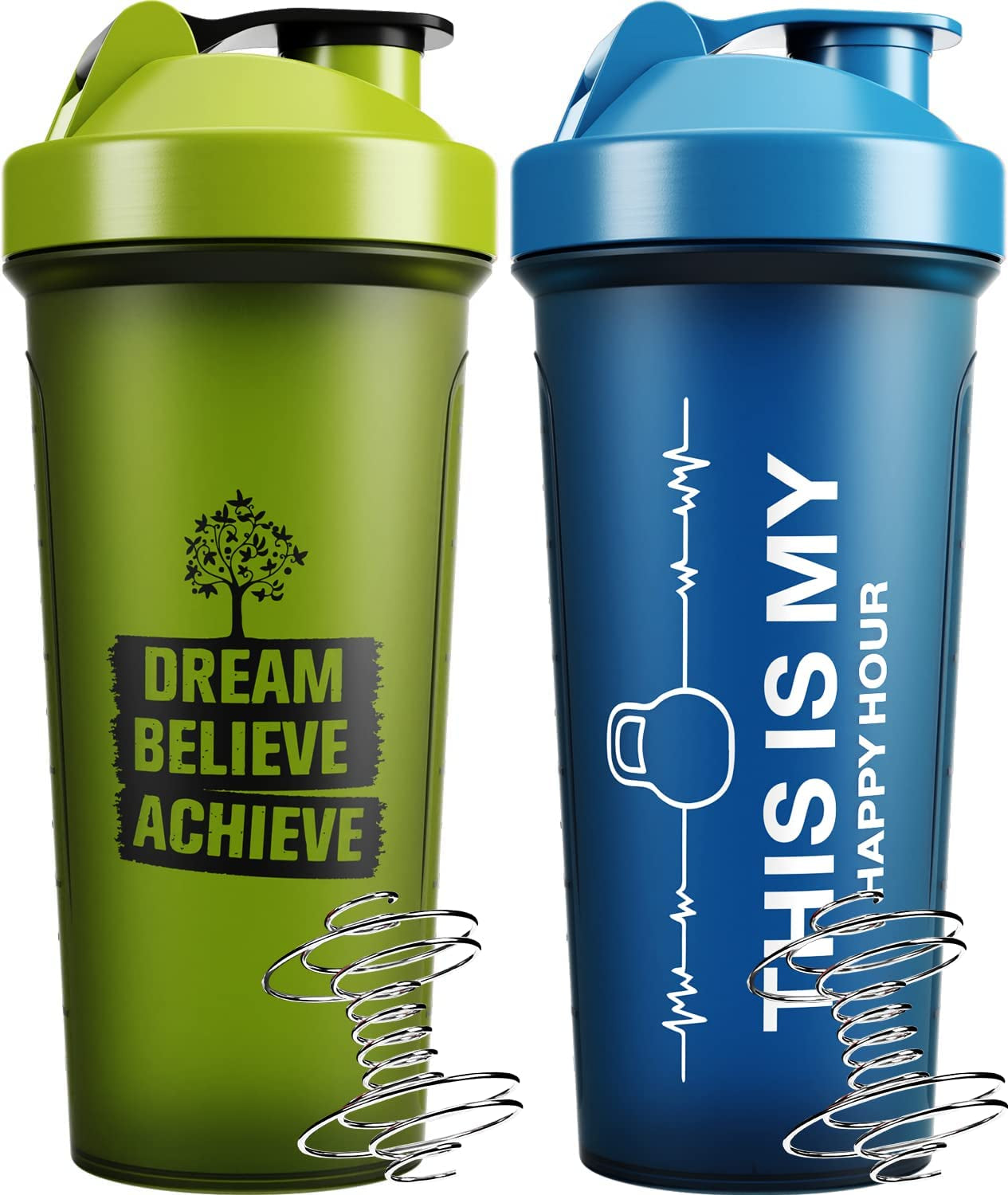 2 PACK Protein Shaker Bottles for Protein Mixes - 24 OZ - Dishwasher Safe Shaker Cups