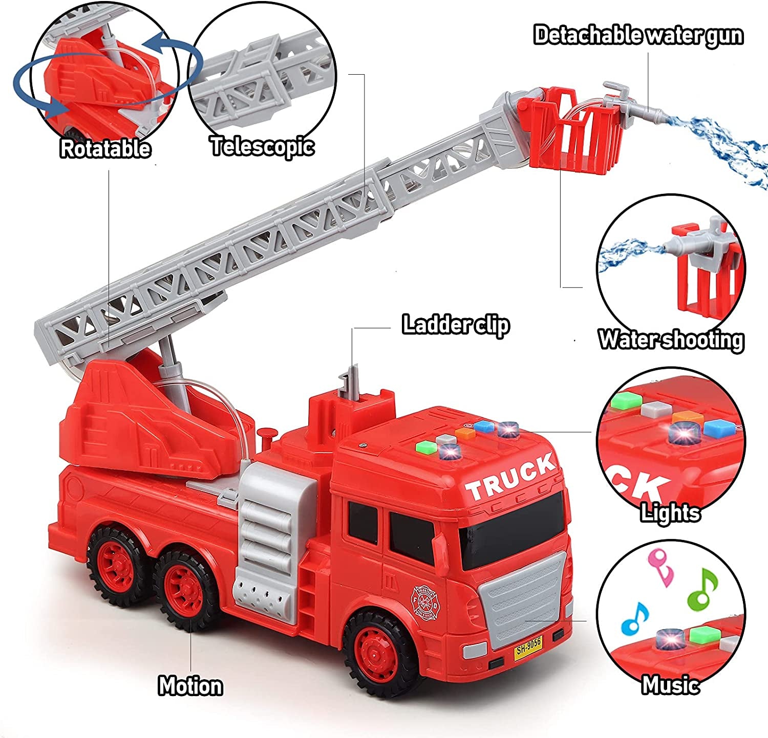 Toddler Fire Truck with Lights, Sounds, Working Water Pump and Rescue Ladder, Woumserta Big Firetruck Toys for Kids 3-8 as Birthday Gift, Push Fire Truck Toys for Boys Girls Staying at Home