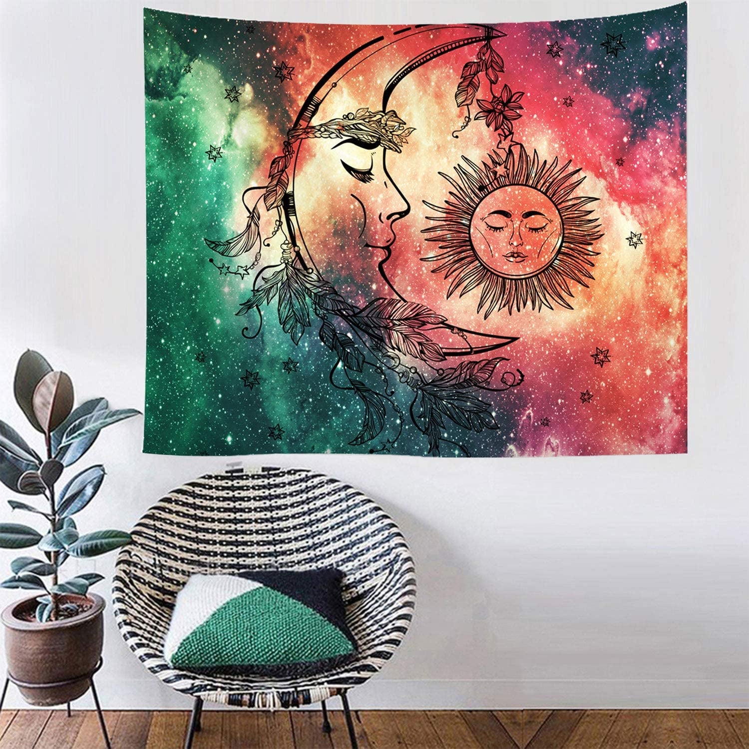 Psychedelic Tapestry Wall Hanging, Boho Mandala Tapestry, Celestial Starry Sky Wall Tapestry, Wall Art Decoration for Bedroom Living Room Dorm, Window Curtain Picnic Mat