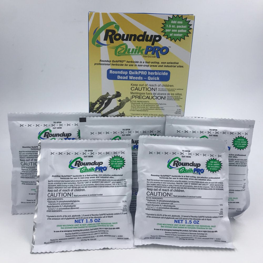 Weed Killer Roundup Quickpro | 1.5Oz Packets 5 Pack Box Makes 5 Gallons of Solution